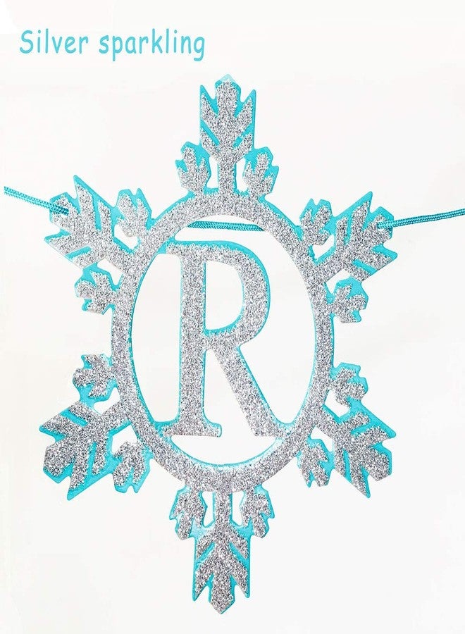 Festiko® Glittering Snowflake Frozen Happy Birthday Banner （Already Assembled）Blue & White, Frozen Birthday Party Supplies， Winter Wonderland Snow Princess Birthday Party Decorations for Girl and Kids - Image 3